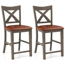 Bar Stools Set of 2 with Cross Back and Faux Leather Upholstered Seat-Gray by LJGDeals