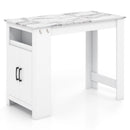 Bar Table Faux Marble Pub Table with 7 Hanging Hooks Compartment-White by LJGDeals