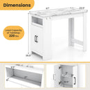Bar Table Faux Marble Pub Table with 7 Hanging Hooks Compartment-White by LJGDeals