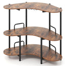 3-Tier Liquor Bar Table with Stemware Racks and Storage Shelves-Rustic Brown