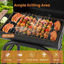 Barrel Charcoal Grill with Foldable Side Table and Thermostat-Black