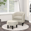 Barrel Club Chair with Ottoman Set Linen Fabric Accent Chair with Footrest by LJGDeals