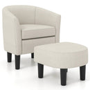 Barrel Club Chair with Ottoman Set Linen Fabric Accent Chair with Footrest by LJGDeals