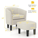 Barrel Club Chair with Ottoman Set Linen Fabric Accent Chair with Footrest by LJGDeals