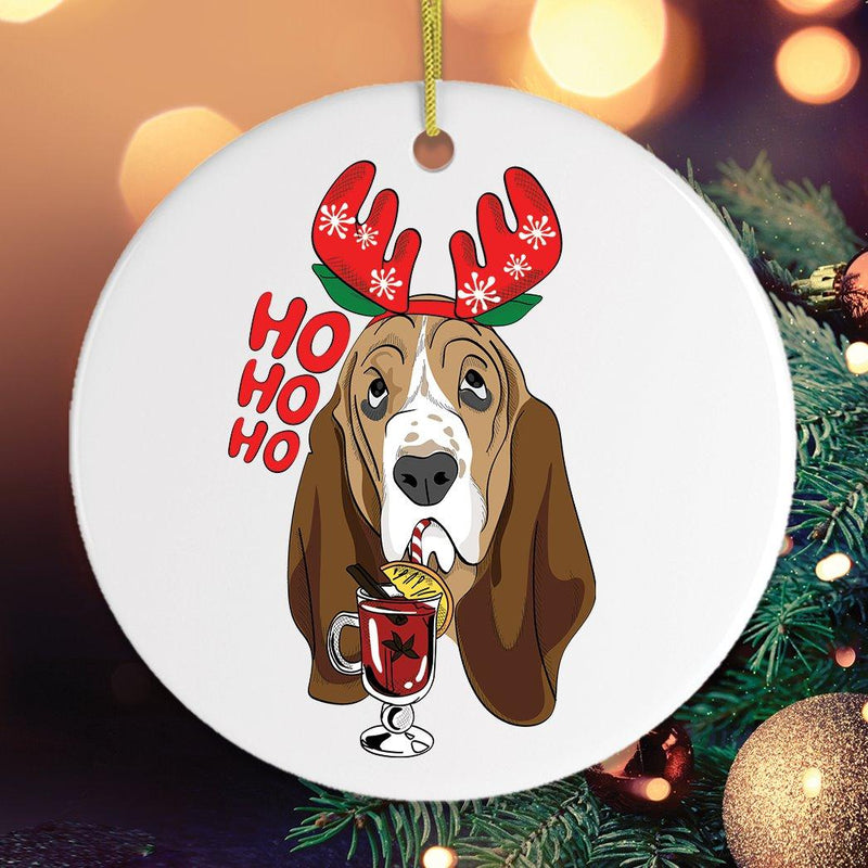 Basset Hound with Mulled Wine Christmas Ornament