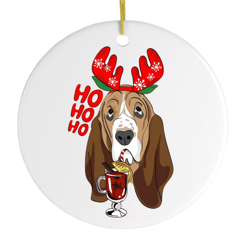 Basset Hound with Mulled Wine Christmas Ornament