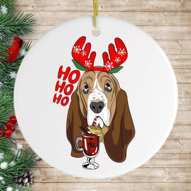 Basset Hound with Mulled Wine Christmas Ornament