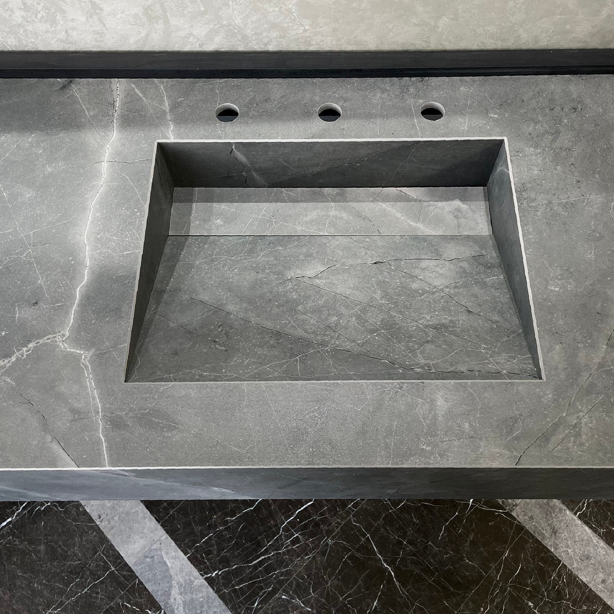 Armani Grey Engineered Porcelain Double Sink Handcrafted with Modern Marble Aesthetics, photo 9 of 11