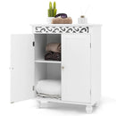 Freestanding Bathroom Cabinet Floor Storage Organizer with Adjustable Shelf and Solid Wood Legs-White by LJGDeals