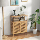 Bamboo Bathroom Floor Storage Cabinet with Shutter Doors-Natural by LJGDeals
