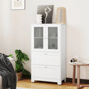 Bathroom Floor Storage Cabinet Freestanding Cupboard Pantry with 2 Drawers and 2 Frosted Glass Doors-White by LJGDeals