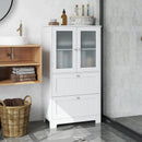Bathroom Floor Storage Cabinet Freestanding Cupboard Pantry with 2 Drawers and 2 Frosted Glass Doors-White