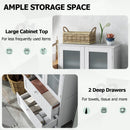 Bathroom Floor Storage Cabinet Freestanding Cupboard Pantry with 2 Drawers and 2 Frosted Glass Doors-White