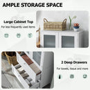 Bathroom Floor Storage Cabinet Freestanding Cupboard Pantry with 2 Drawers and 2 Frosted Glass Doors-White