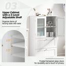 Bathroom Floor Storage Cabinet Freestanding Cupboard Pantry with 2 Drawers and 2 Frosted Glass Doors-White