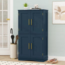 Bathroom Floor Storage Cabinet with 4 Doors and 2 Adjustable Shelves-Blue by LJGDeals