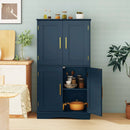 Bathroom Floor Storage Cabinet with 4 Doors and 2 Adjustable Shelves-Blue by LJGDeals