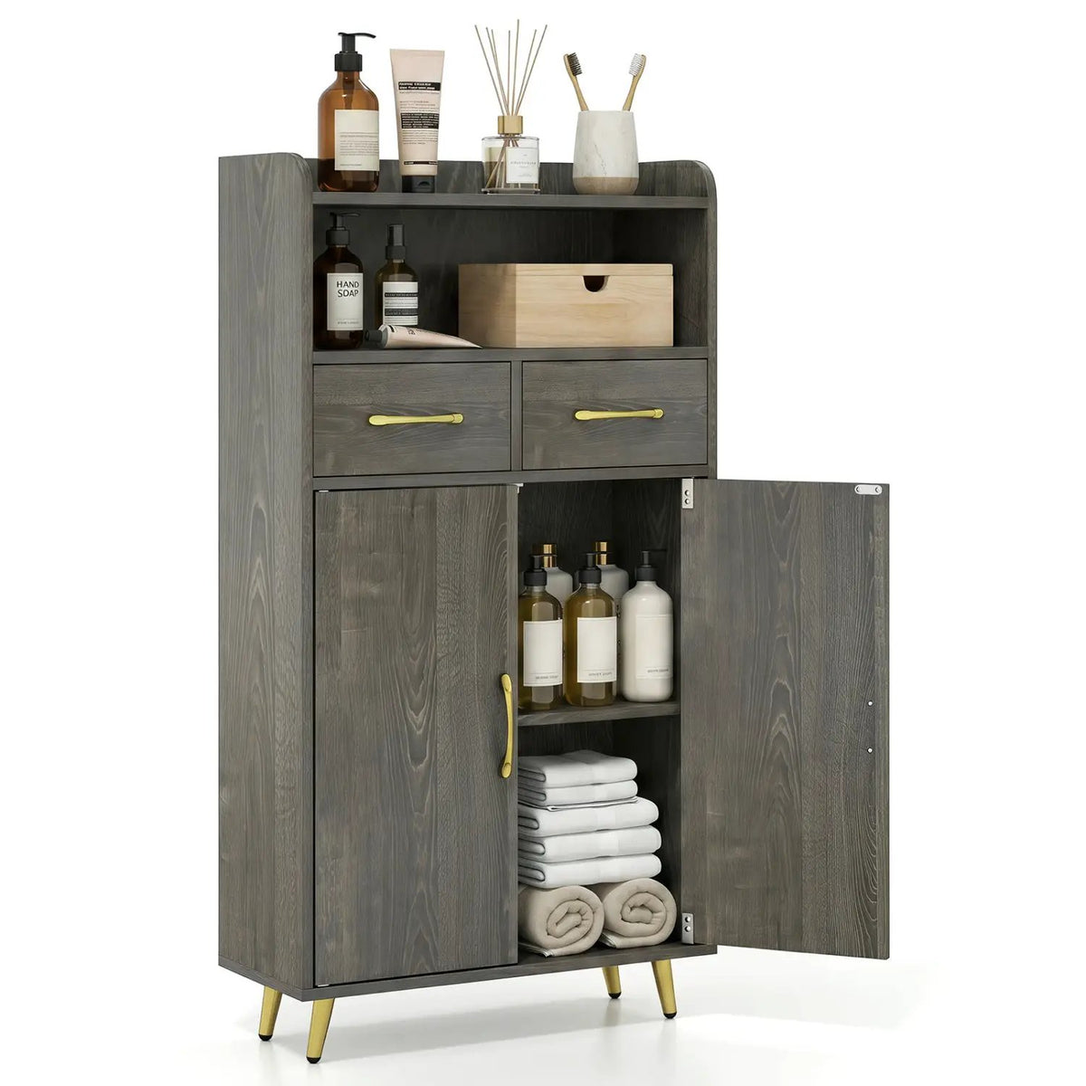Freestanding Bathroom Storage Cabinet with 2 Drawers & Doors, photo 28 of 32