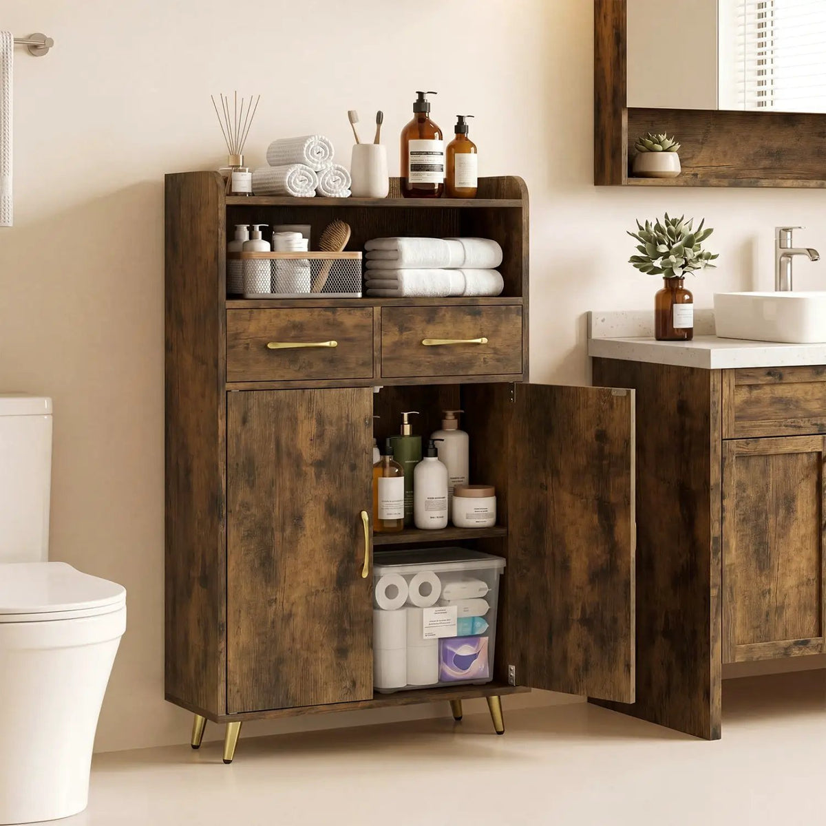 Freestanding Bathroom Storage Cabinet with 2 Drawers & Doors, photo 17 of 32