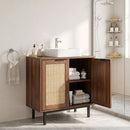 Bathroom Vanity Cabinet with Rattan Doors and U-Shaped Cut-Out by DirectDeals
