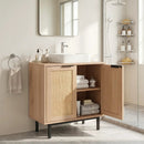 Bathroom Vanity Cabinet with Rattan Doors and U-Shaped Cut-Out by LJGDeals
