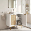 Bathroom Vanity Cabinet with Rattan Doors and U-Shaped Cut-Out by LJGDeals