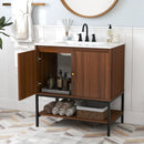 31 Inch Bathroom Vanity Sink Combo with Doors and Open Shelf-Walnut by LJGDeals