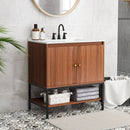 31 Inch Bathroom Vanity Sink Combo with Doors and Open Shelf-Walnut by LJGDeals