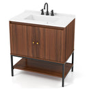 31 Inch Bathroom Vanity Sink Combo with Doors and Open Shelf-Walnut by LJGDeals