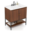 31 Inch Bathroom Vanity Sink Combo with Doors and Open Shelf-Walnut by LJGDeals