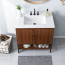 31 Inch Bathroom Vanity Sink Combo with Doors and Open Shelf-Walnut by LJGDeals