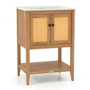 Bathroom Vanity with Ceramic Sink 2 Rattan Doors and Slatted Shelf by LJGDeals