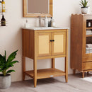 Bathroom Vanity with Ceramic Sink 2 Rattan Doors and Slatted Shelf by LJGDeals