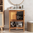 Bathroom Vanity with Ceramic Sink 2 Rattan Doors and Slatted Shelf by LJGDeals