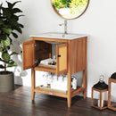 Bathroom Vanity with Ceramic Sink 2 Rattan Doors and Slatted Shelf by LJGDeals