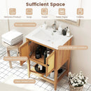 Bathroom Vanity with Ceramic Sink 2 Rattan Doors and Slatted Shelf by LJGDeals