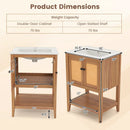 Bathroom Vanity with Ceramic Sink 2 Rattan Doors and Slatted Shelf by LJGDeals