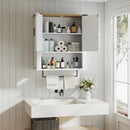 Farmhouse Bathroom Wall Cabinet with Towel Bar - White by LJGDeals