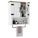 Farmhouse Bathroom Wall Cabinet with Towel Bar - White by LJGDeals