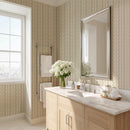 Cream and Blue Vintage Tulip Stripe Wallpaper