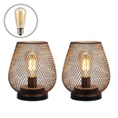 Set of 2 Metal Cage LED Battery Powered Lamp