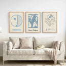 Set of 3 Bauhaus & Matisse Prints. Dancing Flower, Abstract by Wall Art Set