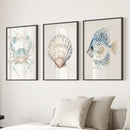 Watercolor Light Blue Nautical 3 Piece Art. Crab, Shell, Fish by Wall Art Set