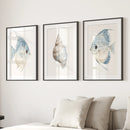Trendy Nautical Wall Art Set of 3. Seashell and Fishes Posters by Wall Art Set