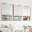 Ocean Surfing 3 Piece Wall Art. Blue Waves, Sandy Beach Path by Wall Art Set