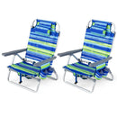 Beach Chairs Set of 2 Portable Folding Backpack Recliners with 5-Position Backrest and Padded Headrest by LJGDeals