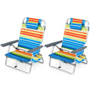 Beach Chairs Set of 2 Portable Folding Backpack Recliners with 5-Position Backrest and Padded Headrest by LJGDeals