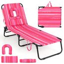 Beach Chaise Lounge Chair with Face Hole and Removable Pillow-Hot Pink by DirectDeals