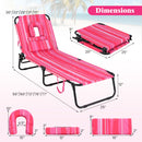 Beach Chaise Lounge Chair with Face Hole and Removable Pillow-Hot Pink by DirectDeals
