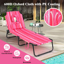 Beach Chaise Lounge Chair with Face Hole and Removable Pillow-Hot Pink by DirectDeals